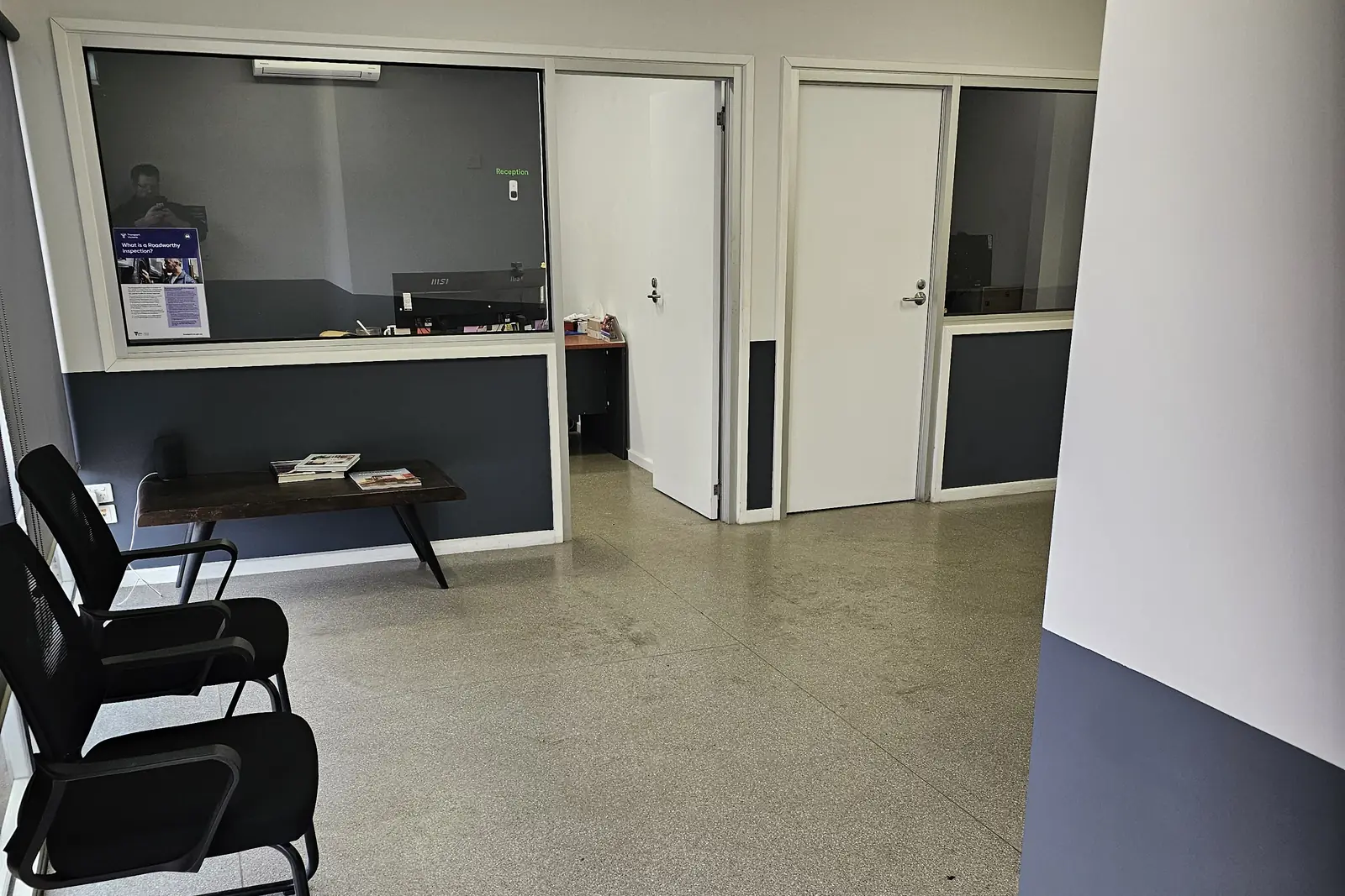 The front office at Ballarat Commercial Service Centre, with the service window and waiting area